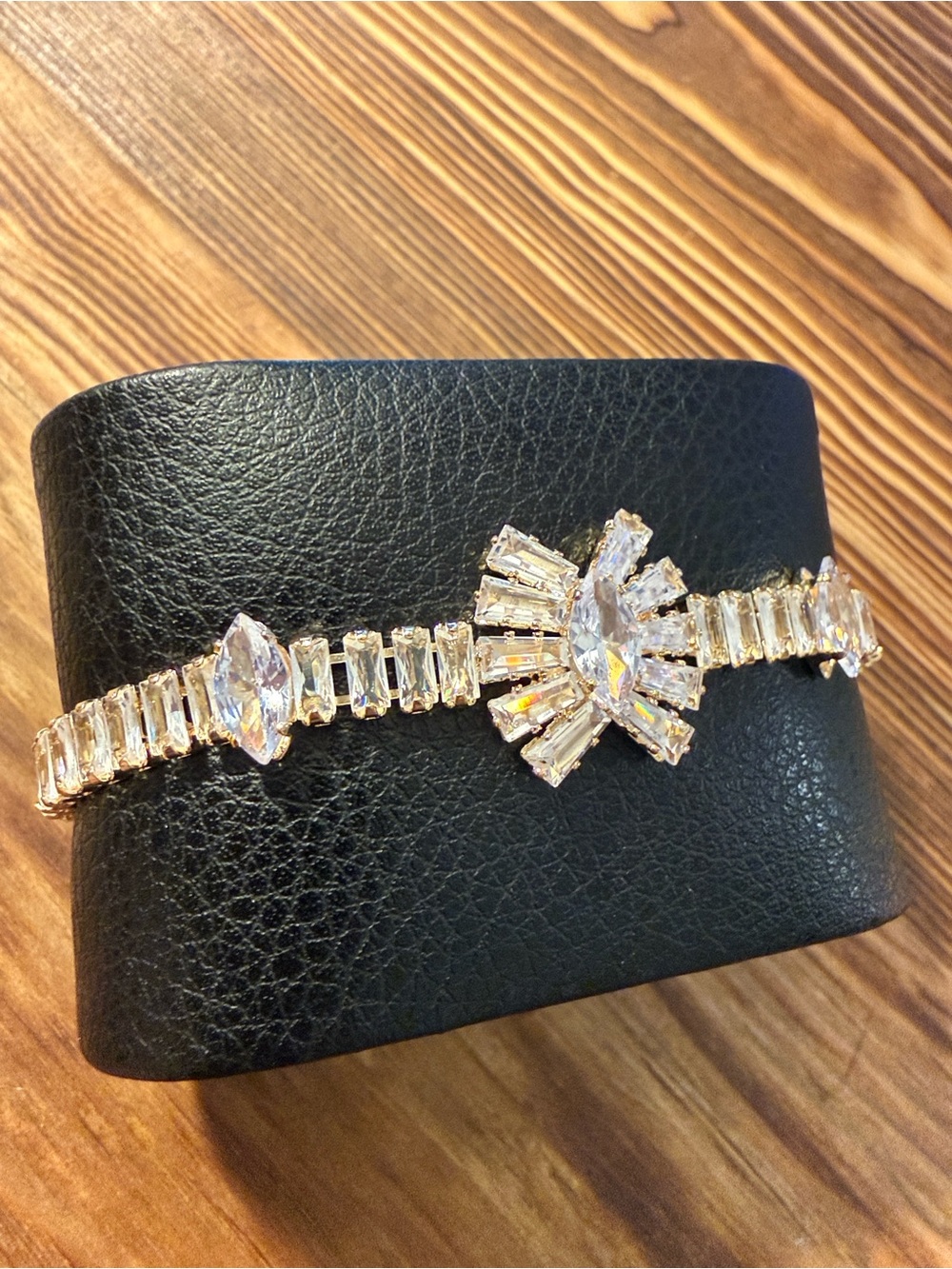 Gold Plated Crystal Clear Bracelet - Statement Tennis Bracelet - Picture 2 of 14